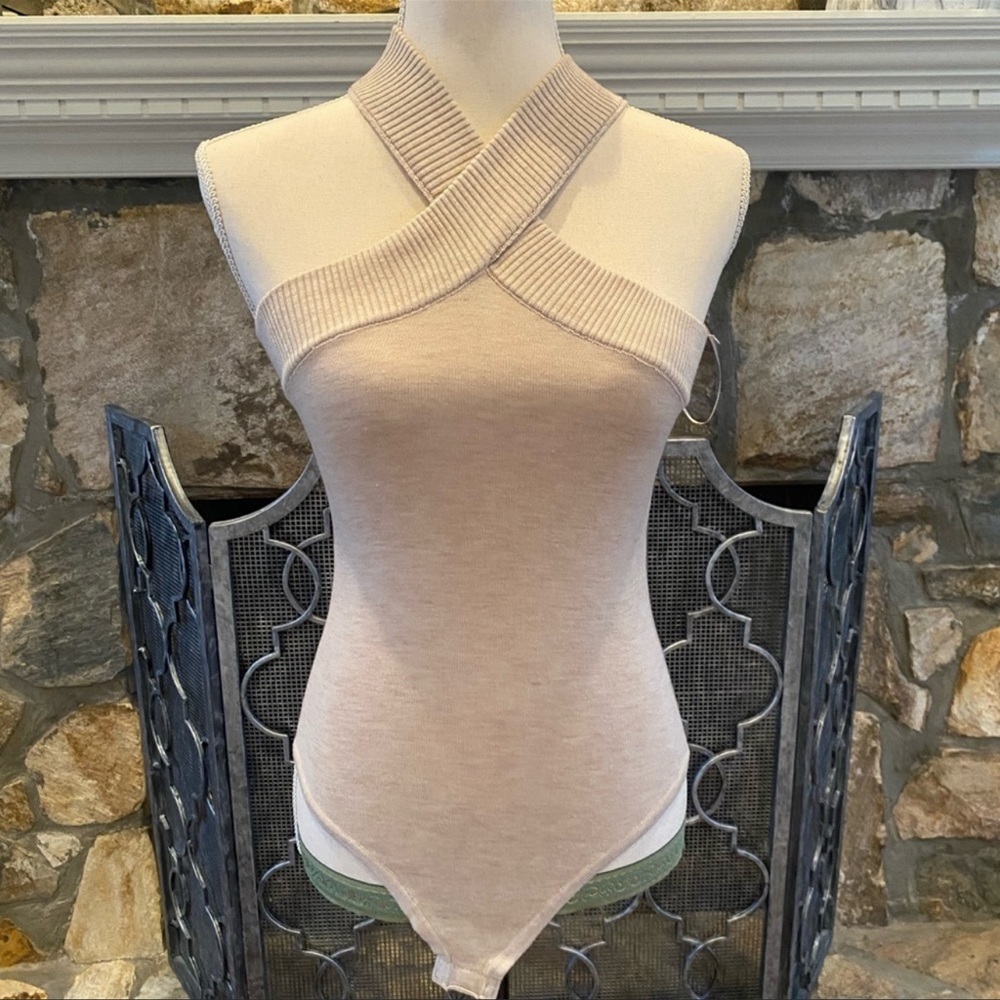 Le Lis Criss Cross Halter Taupe/Tan Bodysuit NEVER WORN